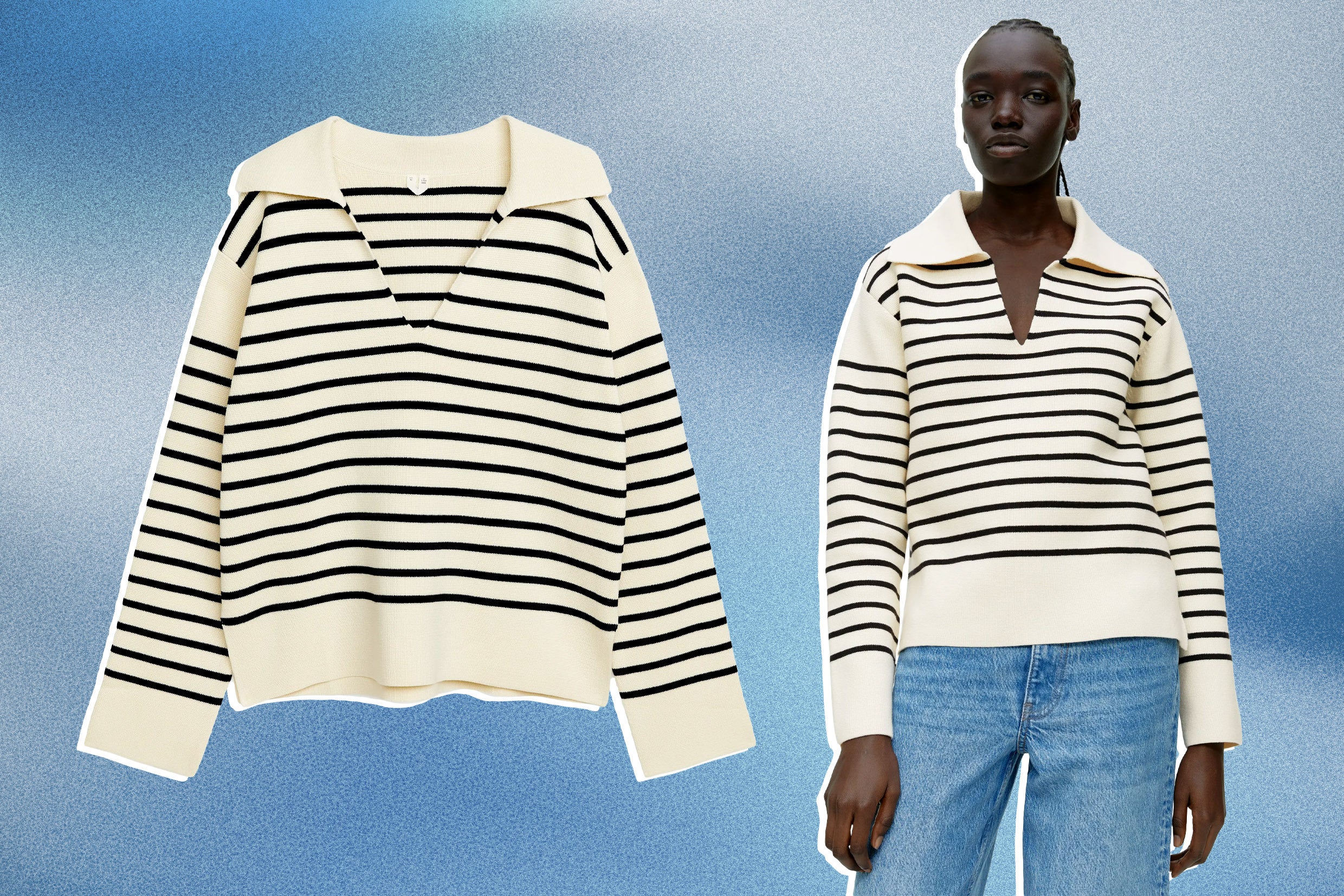 Blue white outlet striped jumper